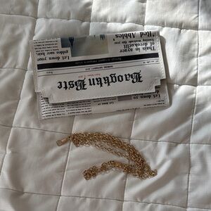 Newspaper Print Clutch with Gold Chain